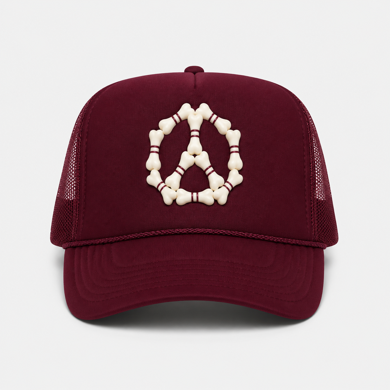3D “Peace” Bones Trucker Hat — Burgundy