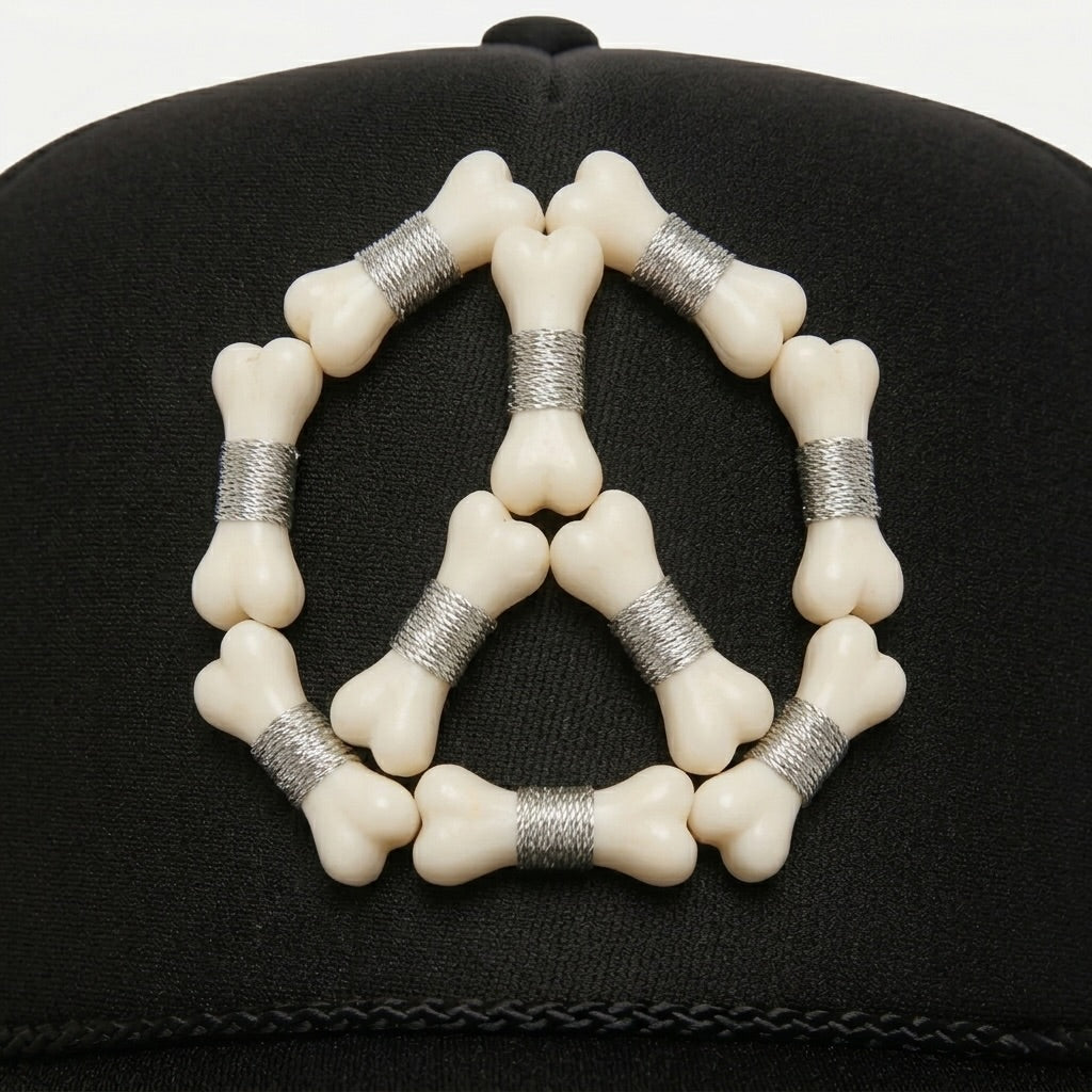 Silver + Black “Peace” 3D Bones Trucker Hat