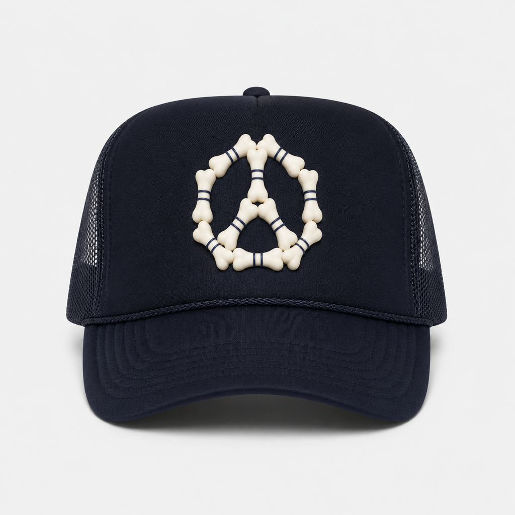 3D “Peace” Bones Trucker Hat — Burgundy