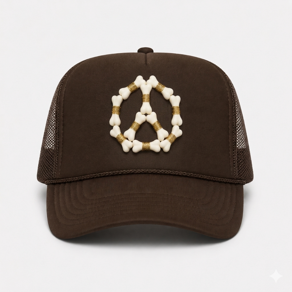 Silver + Black “Peace” 3D Bones Trucker Hat