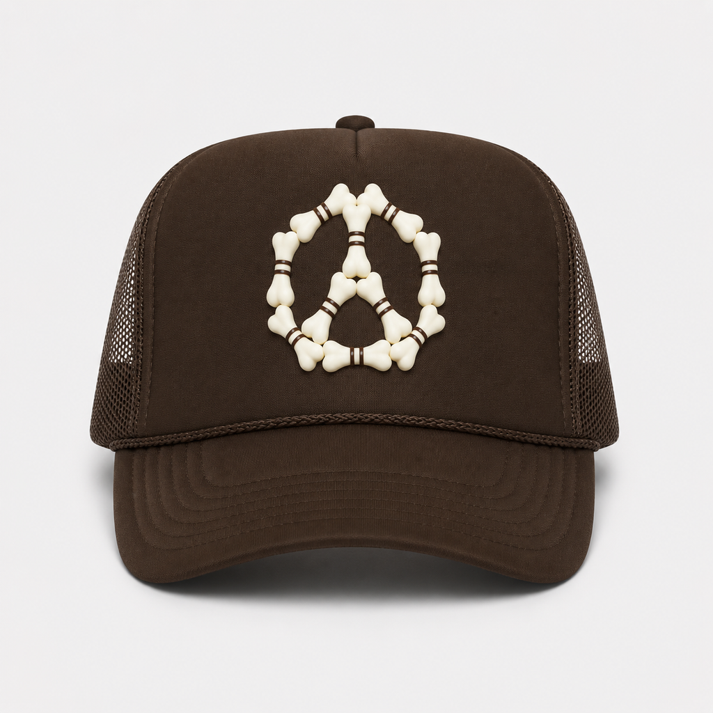 3D “Peace” Bones Trucker Hat — Burgundy