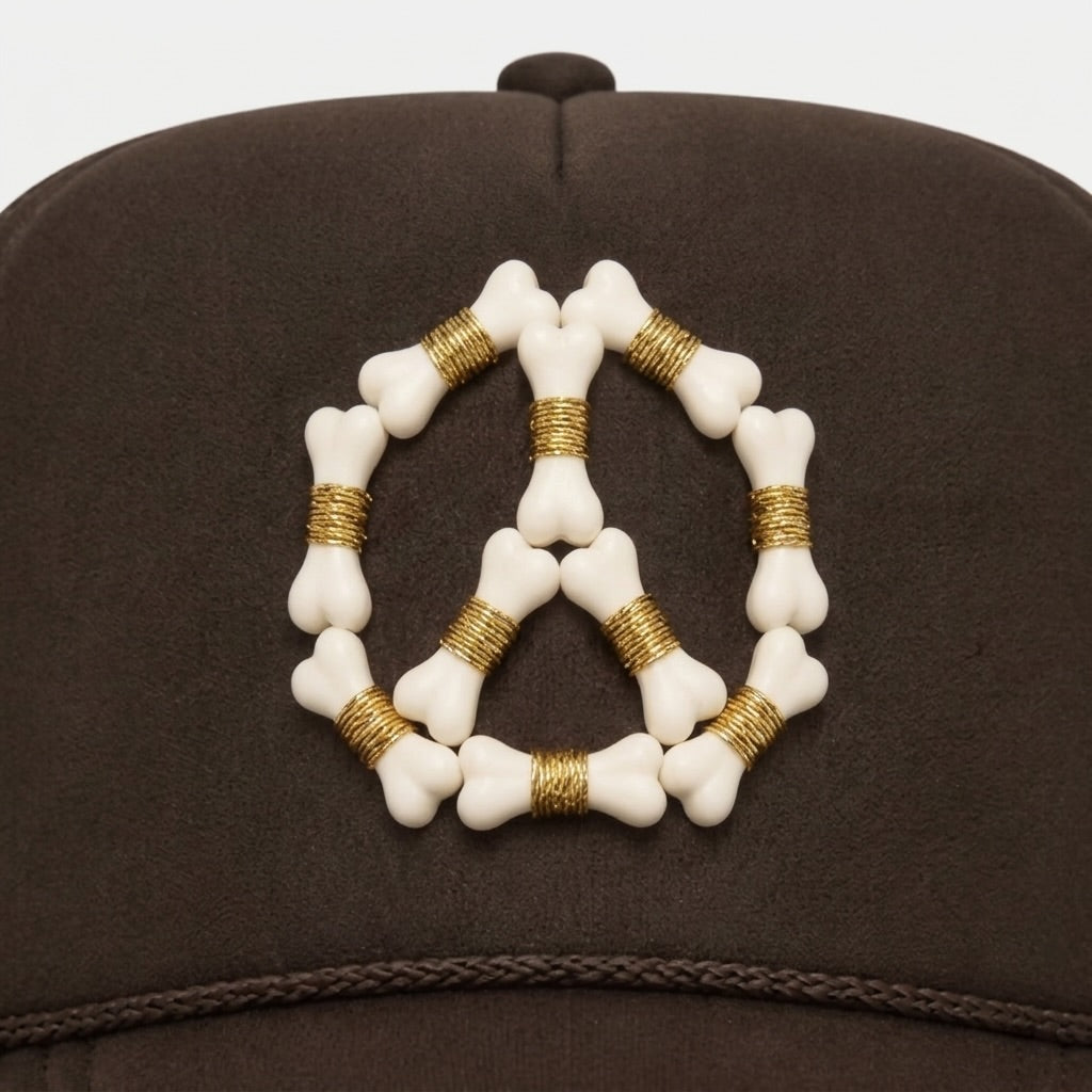 Silver + Black “Peace” 3D Bones Trucker Hat
