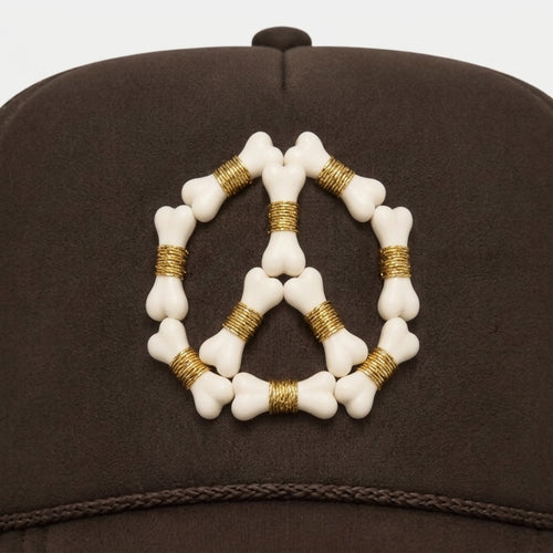Gold + Brown “Peace” 3D Bones Trucker Hat