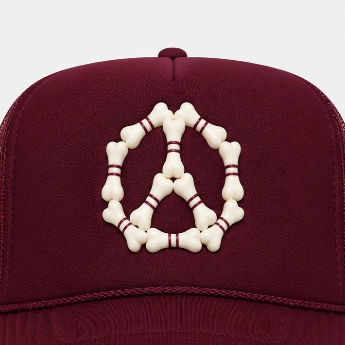 3D “Peace” Bones Trucker Hat — Burgundy
