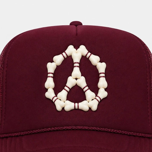 3D “Peace” Bones Trucker Hat — Burgundy