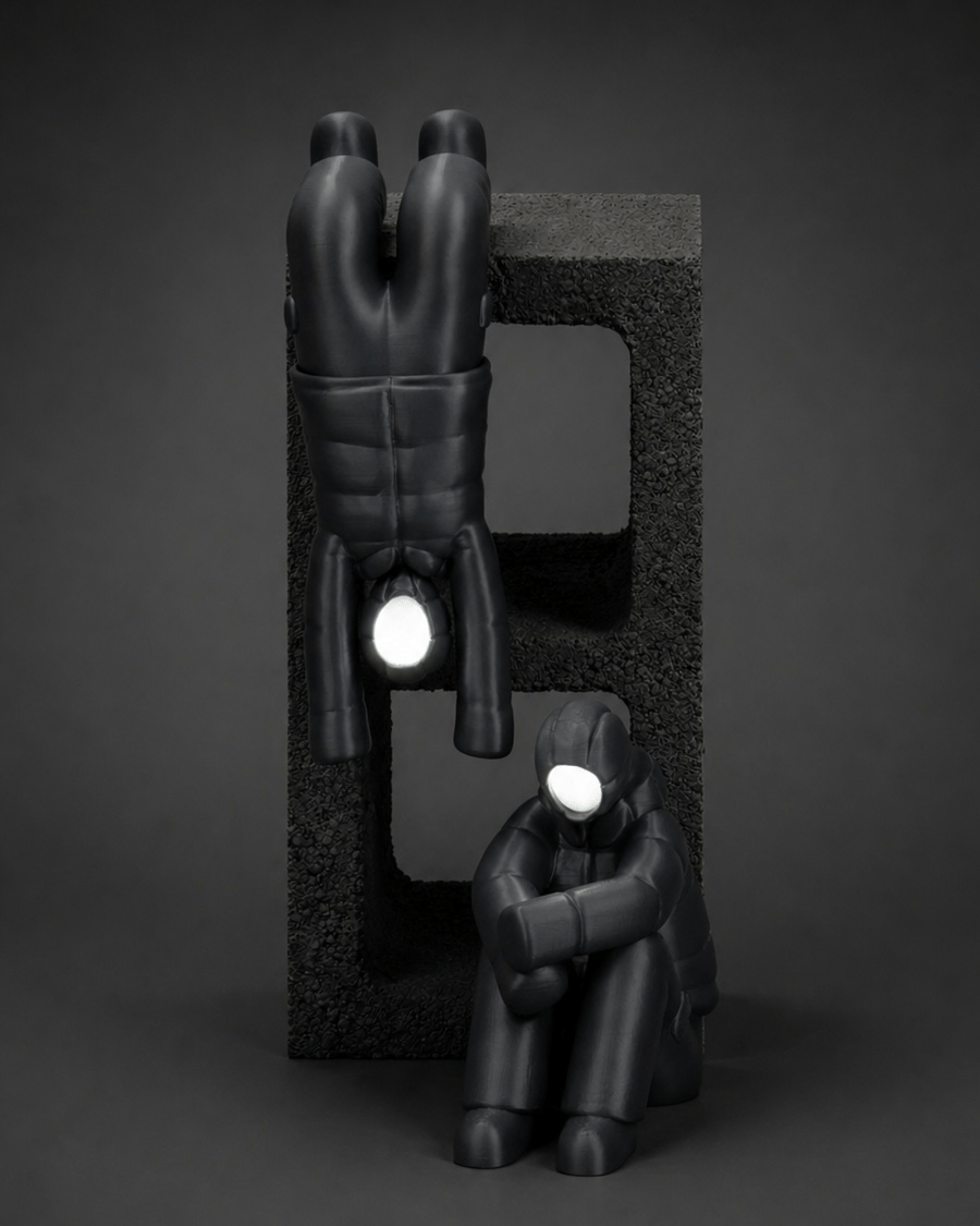 dangling-ledge figurine + illuminated face