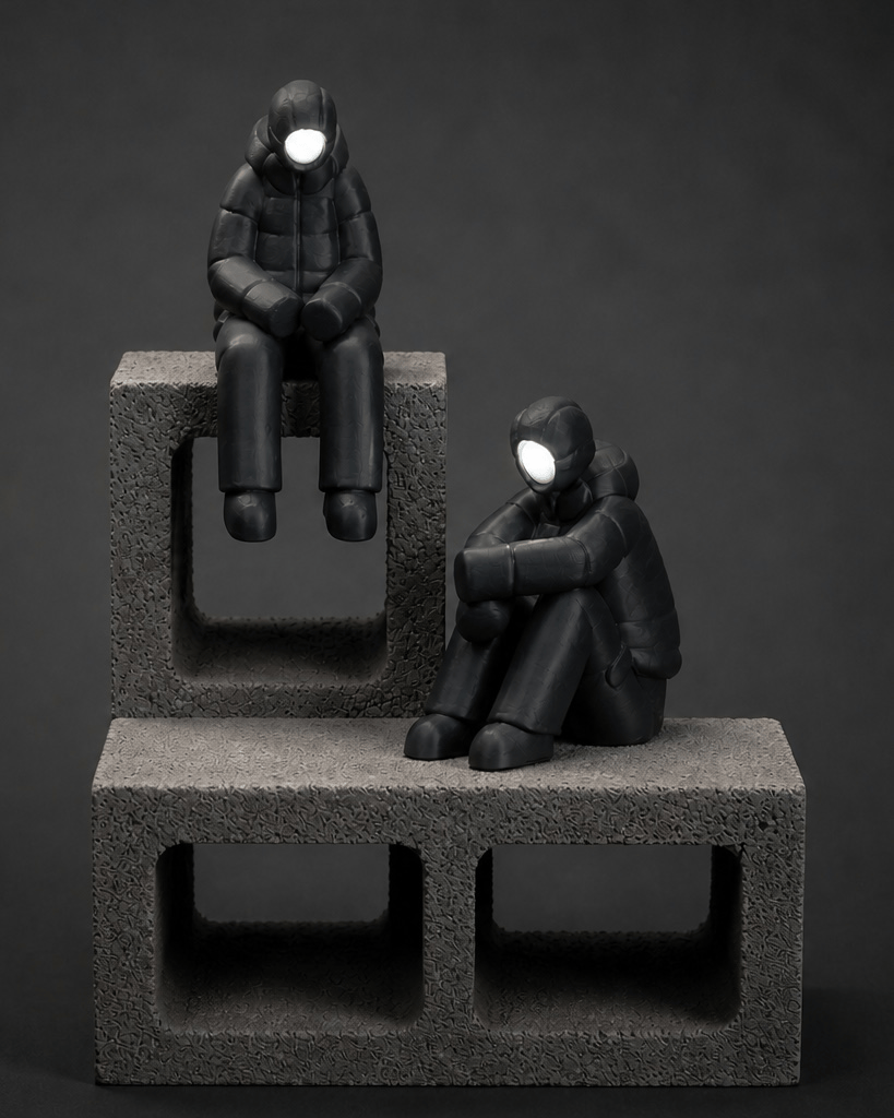 sitting-ledge figurine + illuminated face