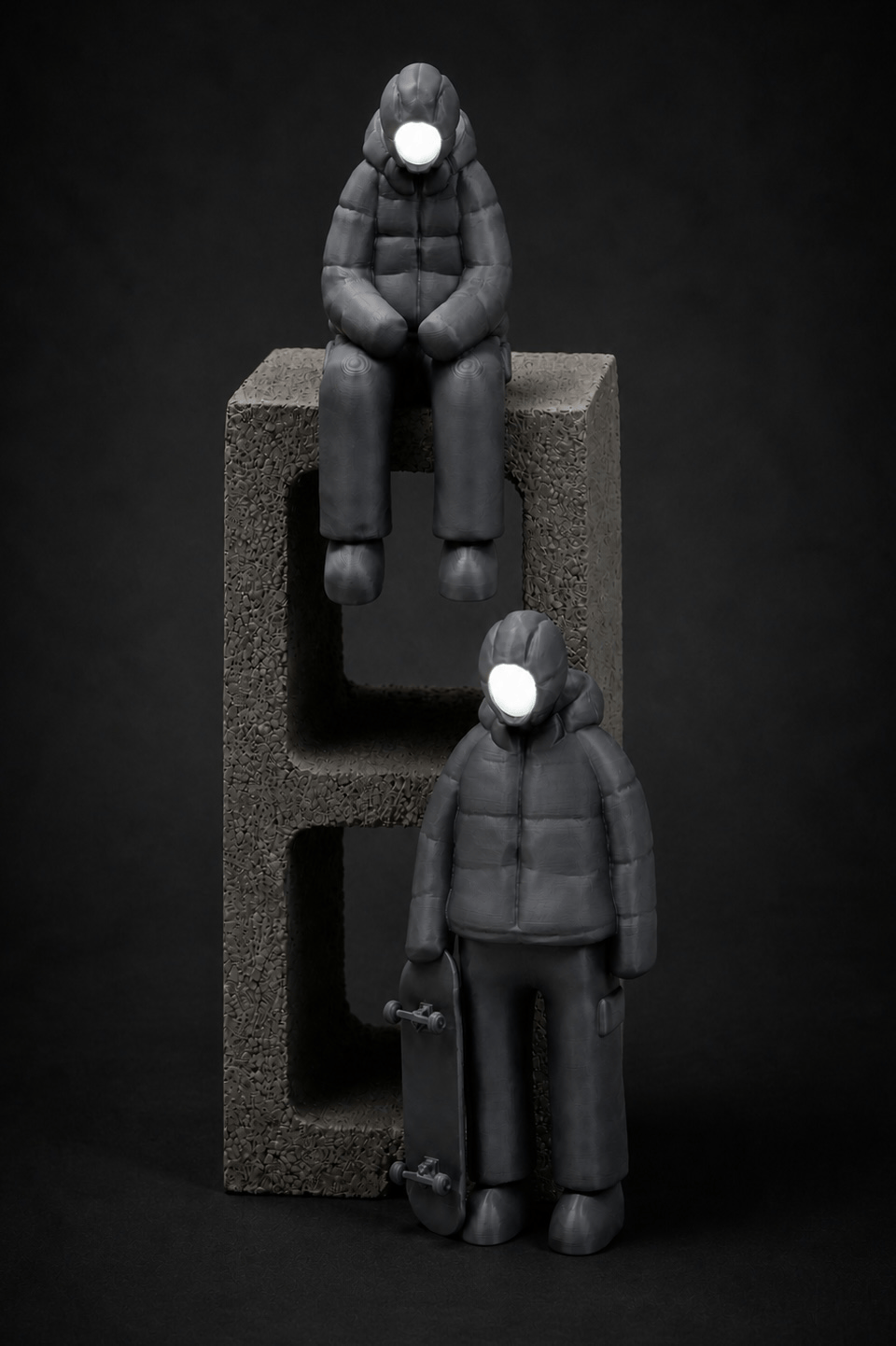 sitting-ledge figurine + illuminated face