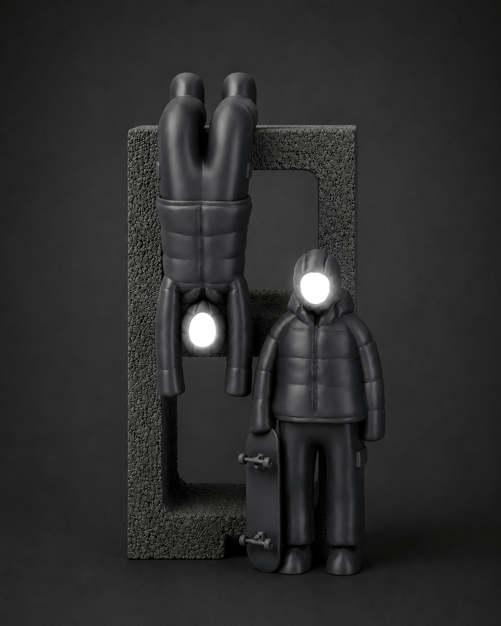 dangling-ledge figurine + illuminated face