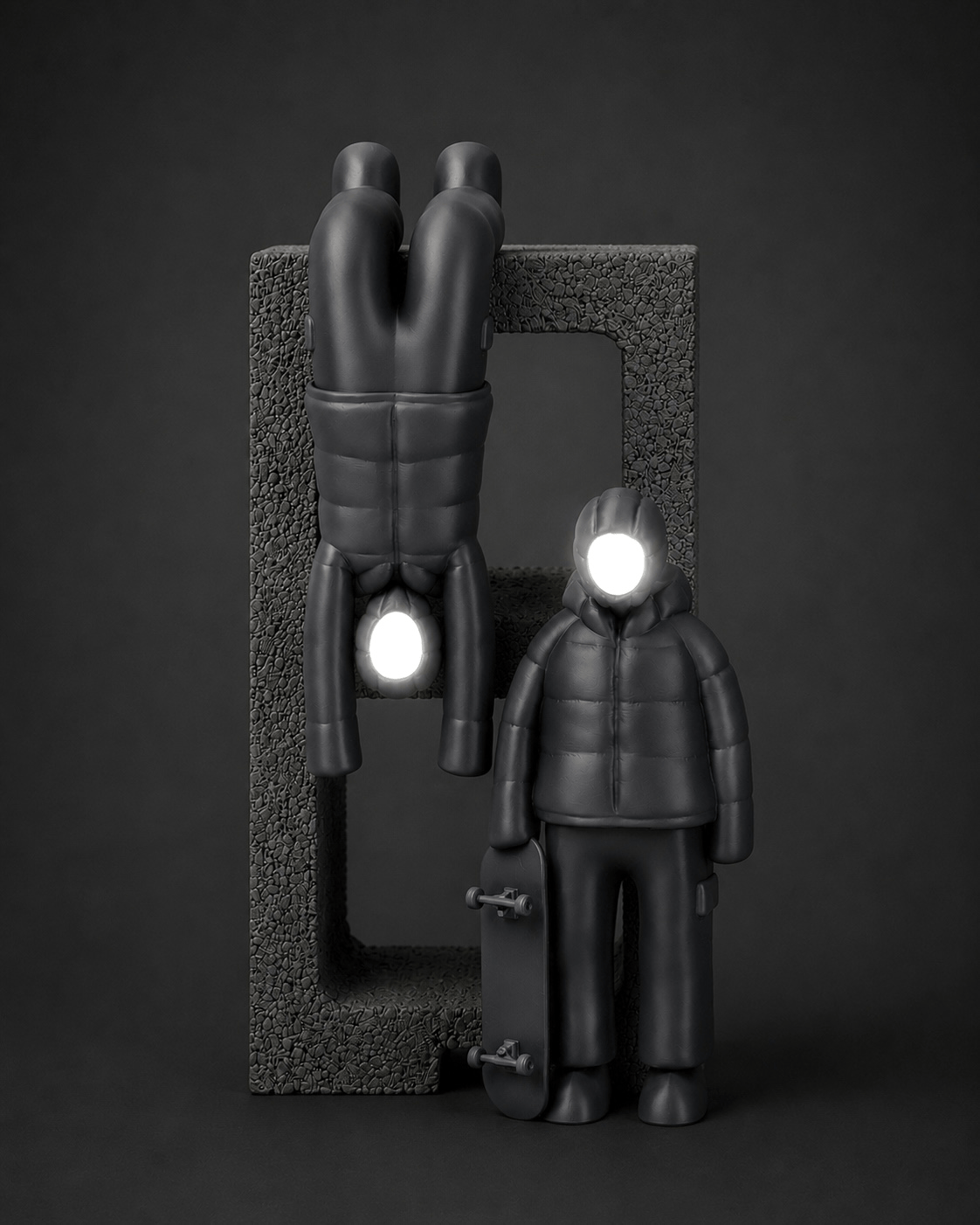 dangling-ledge figurine + illuminated face
