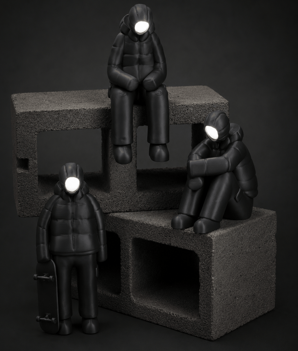 sitting-ledge figurine + illuminated face