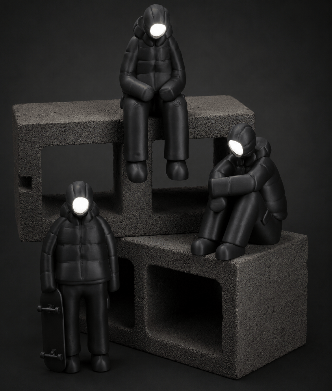 sitting-ledge figurine + illuminated face