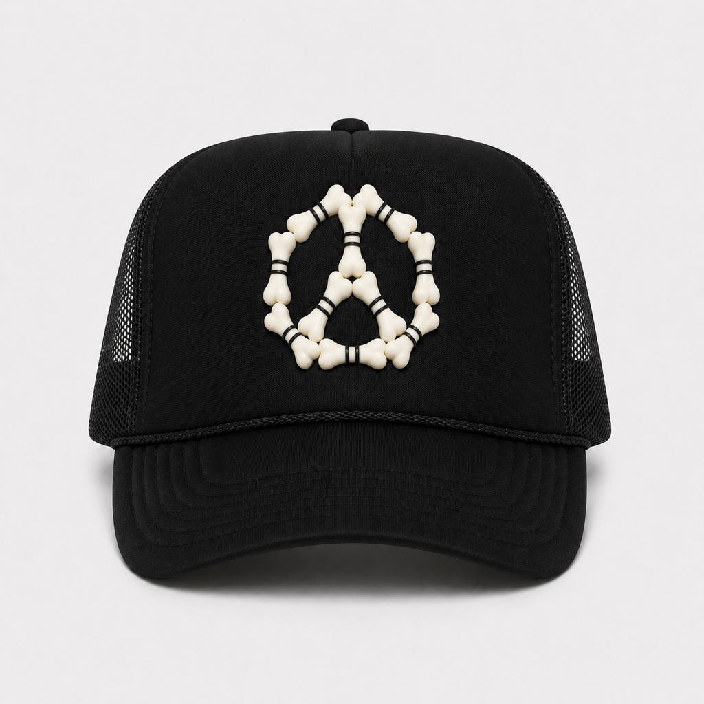 3D “Peace” Bones Trucker Hat — Burgundy