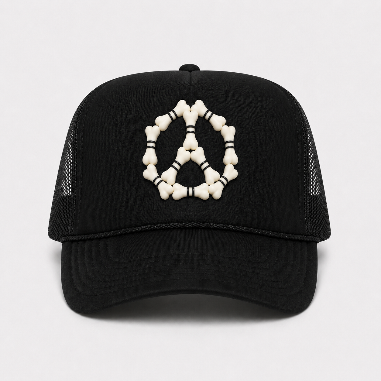 3D “Peace” Bones Trucker Hat — Burgundy